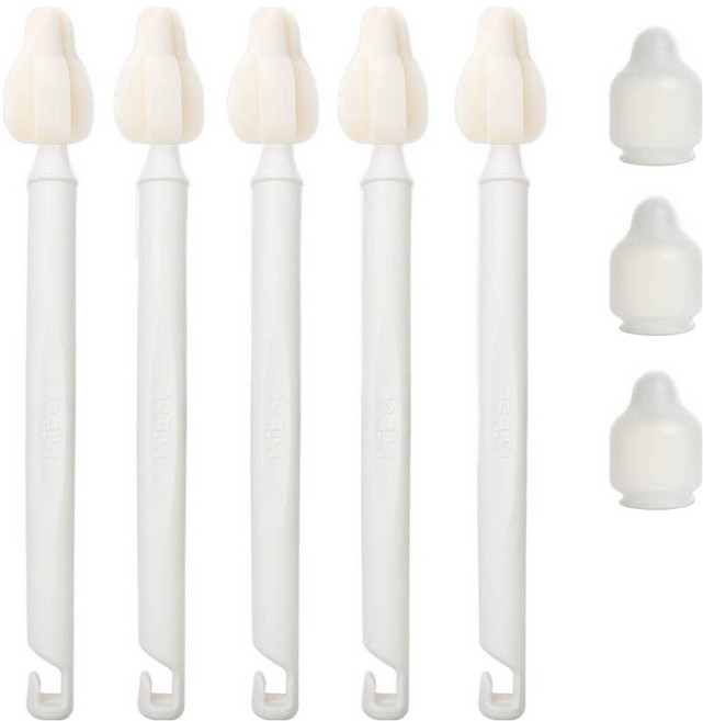 하이비 젖병 젖꼭지 세척 몽글이 롱 미니솔 5p + 먼지보호캡 3p 세트, 1세트, 화이트