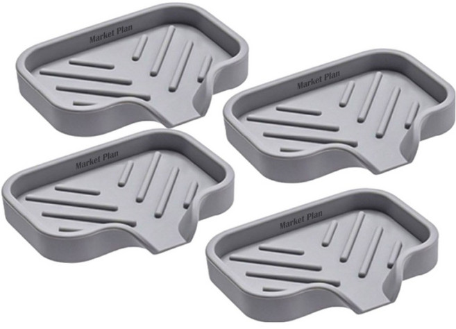 마켓플랜 물빠짐 실리콘 사각 비누받침 소형, 그레이, 4개