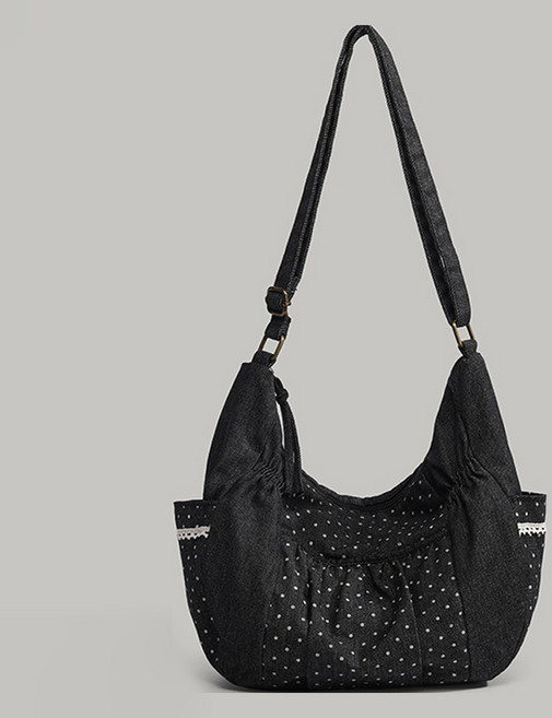 닷이프 여성용 셔링 도트 캔버스 숄더백