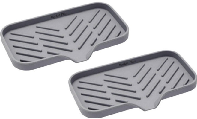 마켓플랜 물빠짐 실리콘 사각 비누받침 대형, 그레이, 2개