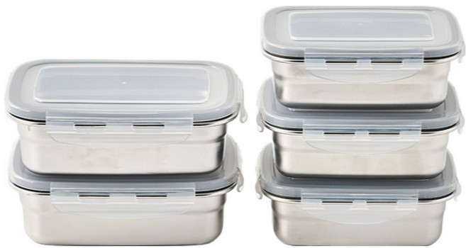 모던하우스 실속있는 스텐304 밀폐용기 직사각 5p 세트, 1세트, 350ml 3p + 550ml 2p