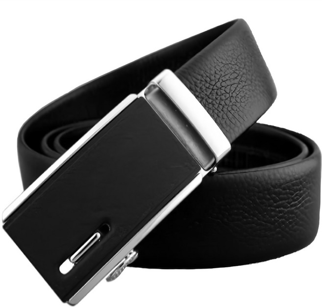 本革職人 頂級頭層牛皮 紳士風範系列 金屬扣頭自動扣皮帶 黑霧亮銀款