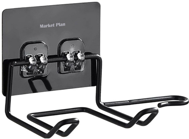마켓플랜 코드 스텐 무타공 드라이기 거치대, 블랙, 1개