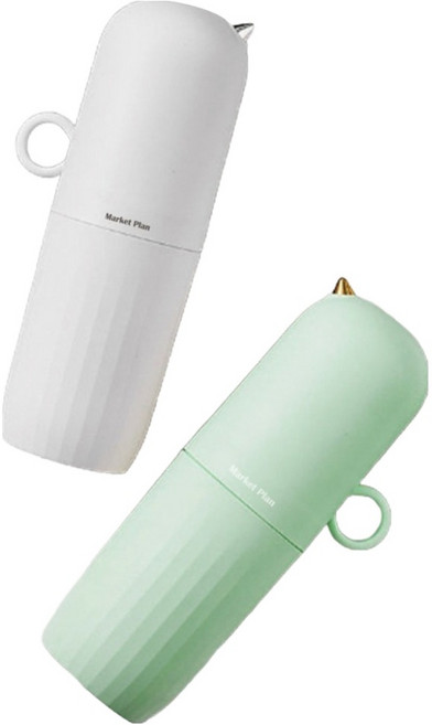 마켓플랜 다용도 휴대용 파스텔 칫솔 케이스 2종 세트, 민트, 화이트, 1세트