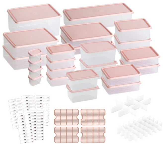 비트리 시즌2 부드럽게 휘어지는 냉장고 정리용기 35종 세트 핑크, 1세트