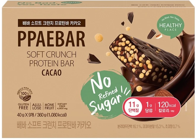 빼바 소프트 크런치 프로틴바 카카오 9p, 1개, 360g - 쿠팡