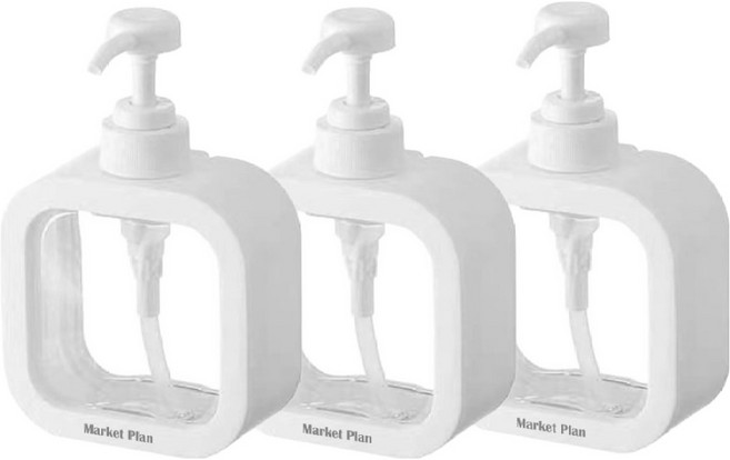 마켓플랜 욕실 세제 디스펜서 공병 리필 용기 300ml, 화이트, 3개