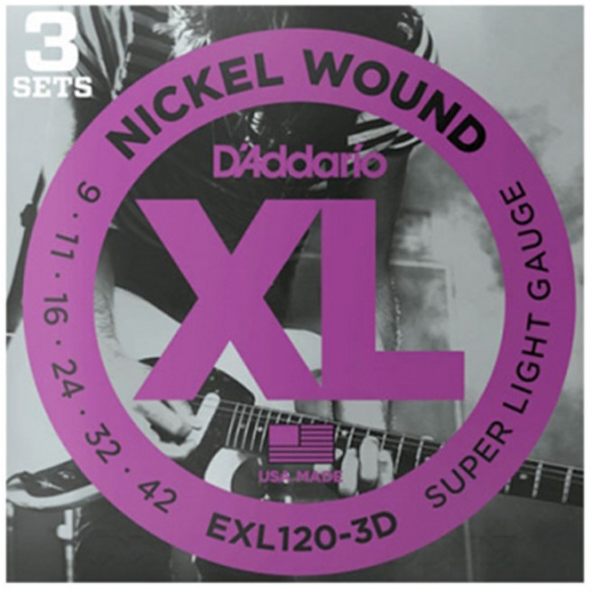 다다리오 433162 일렉 기타 스트링, EXL120-3D, 3개