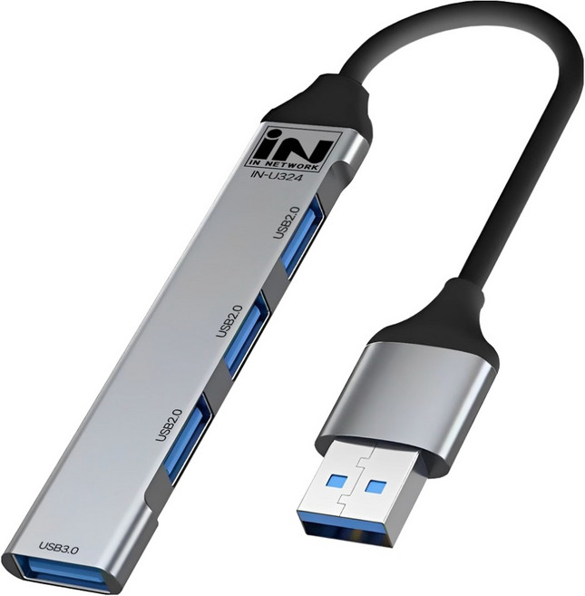 인네트워크 USB3.0 1포트 USB2.0 3포트 알루미늄 초슬림 USB 4포트 확장 허브 IN-U324, 1개