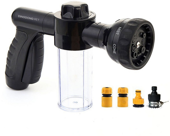 딩동펫 반려동물 8단 조절 고압 마사지 건 샤워기, 블랙, 1개