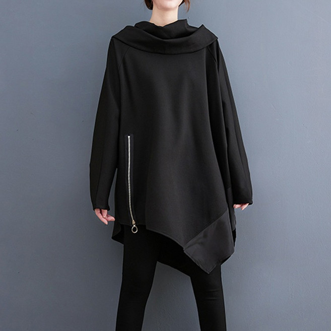 아뗄릭 언밸런스 하이넥 앤 사이드 지퍼 롱 티셔츠 10828