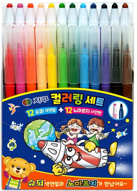 지구화학 슈퍼 색연필 12색 + 노마르지 사인펜 12색 컬러링 세트 2, 1세트