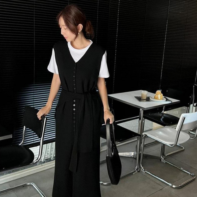 난닝구 팡도크 숄니트 + 버튼 원피스 세트