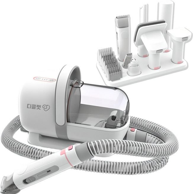 디클펫 7in1 진공 흡입 미용기 CLM1 강아지 고양이 무선 바리깡 애견 이발기 클리퍼 트리머 브러쉬, 화이트, 1개