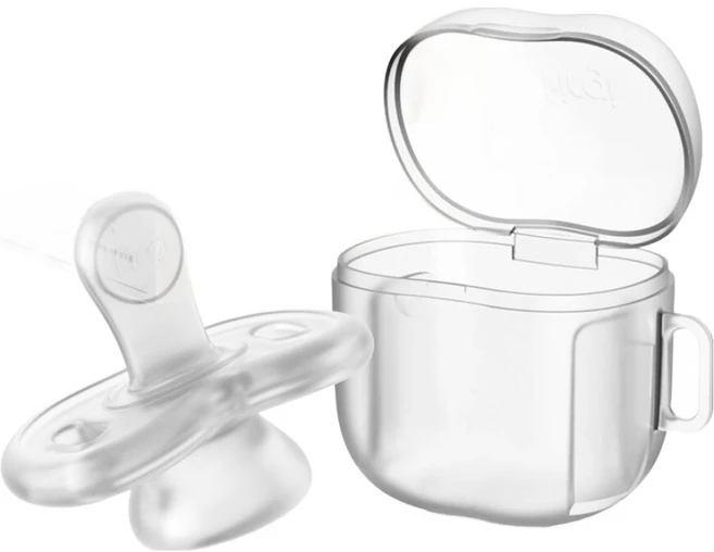 퍼기 퓨어 올 실리콘 공갈 노리개 쪽쪽이 + 케이스 세트, 1단계(신생아 이상), 투명, 1세트 - 쿠팡