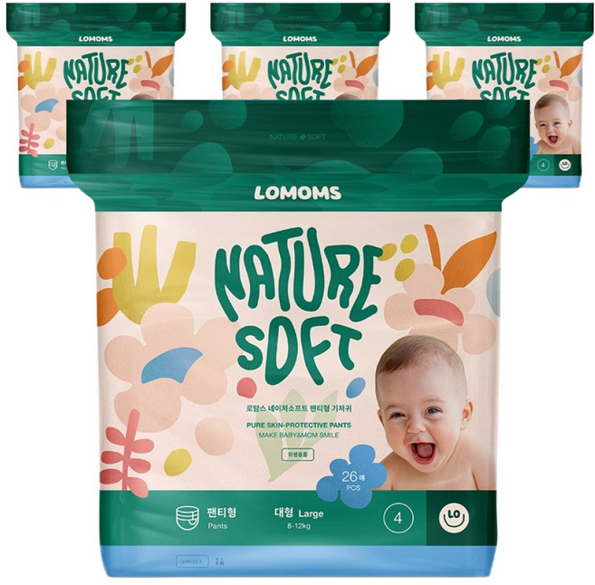 로맘스 네이처소프트 팬티형 기저귀 대형, 4단계, 104매