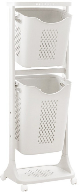 네이쳐리빙 점보 트롤리 스윙 2단 빨래바구니, 아이보리