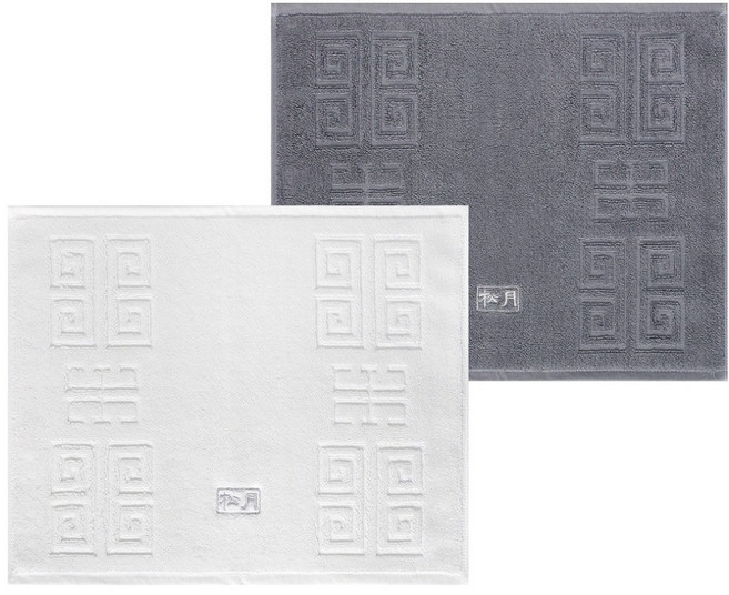 송월타월 격자 발매트 2종 세트, 회색, 아이보리