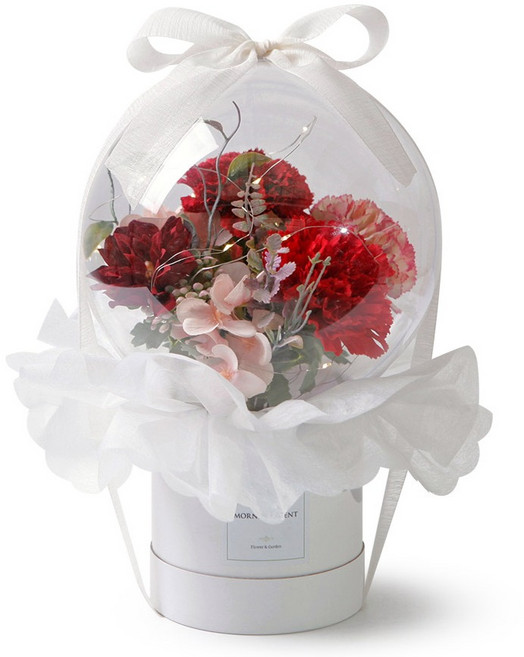 morningscent 香皂花束 康乃馨 玫瑰 氣球 LED燈飾 氣球花 大型 + 提袋, 紅色, 1個