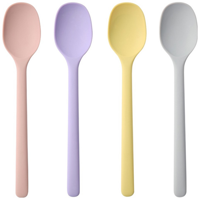 이지실리 스퀘어 실리콘 어린이 디저트 스푼, 파스텔, 4개