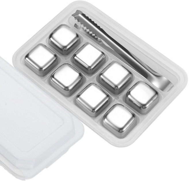 아워웍스 스테인레스 녹지않는 아이스큐브 8p + 케이스집게 세트, 1세트