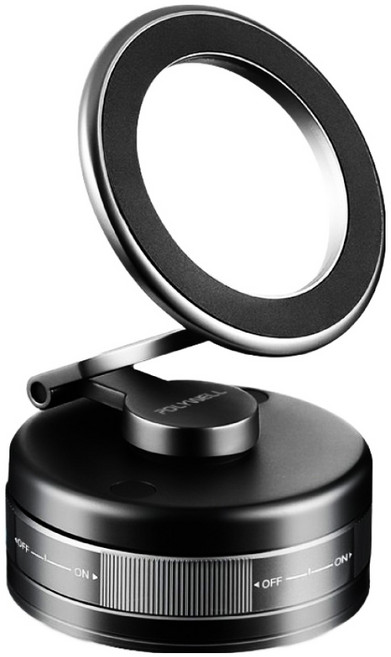 POLYWELL 寶利威爾 手動真空吸附磁吸支架 MagSafe手機支架 一轉即吸 行車導航 追劇適用 PW15-T65-1283, 黑色, 1個