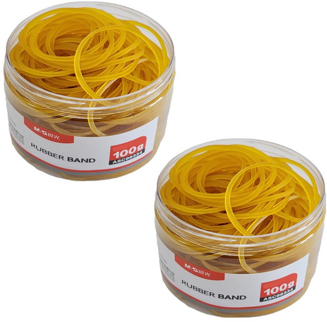 엠앤지 고무줄 고무밴드 45 x 1.5mm 100g + 케이스 세트, 노란, 2세트