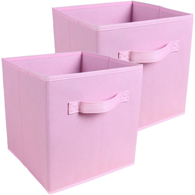 푸르른 접이식 부직포 수납박스, 핑크, 2개