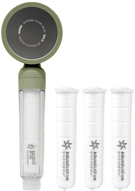 아쿠아듀오 퓨어 컬러 필터 샤워기 + 세디먼트 리필 필터 3p 세트, 올리브(샤워기), 1세트