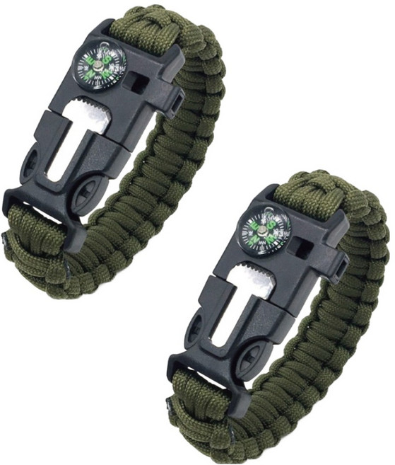 小麥購物 戰術野外求生手鏈 Y077 29g, 2個, 軍綠色