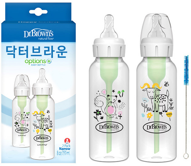 닥터브라운 옵션스 + 내로우넥 디자이너 PP 젖병 2종, 다람쥐와 염소, 250ml, 1세트