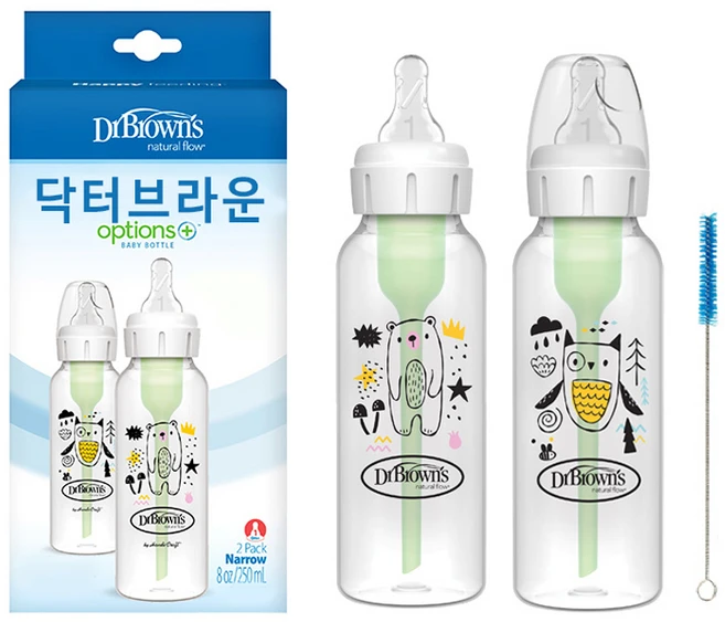 닥터브라운 옵션스 + 내로우넥 디자이너 PP 젖병 2종, 곰과 부엉이, 250ml, 1세트 - 쿠팡