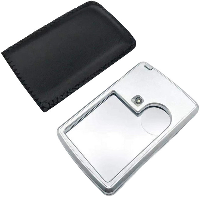 세일즈픽 LED 돋보기 실버 + 가죽케이스 휴대용 카드형 세트, 1세트