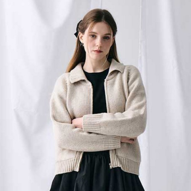 로르서울 여성용 베이직 카라 울 집업 가디건 GICD250607