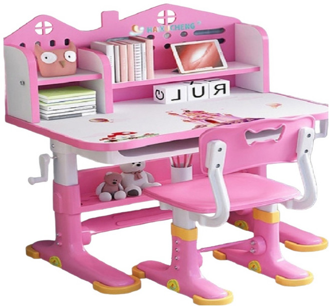彬彬小鋪 旗艦兒童書桌椅 手搖升降, 粉色城堡