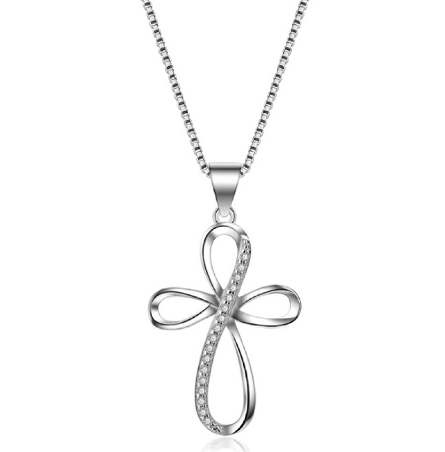 Sayaka 紗彌佳 925純銀心的誓言鏤空鑲鑽十字架造型項鍊