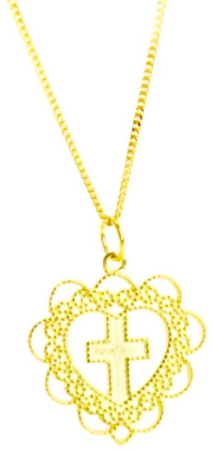 Sayaka 紗彌佳 925純銀花邊造型心之守護十字架項鍊