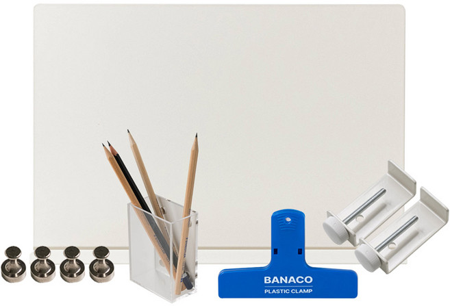 바나코 이지 클램프 데스크 파티션 + 클램프 집게 + 아크릴 펜꽃이 S + 마그네틱 기본핀 4p 세트, 블루(집게)