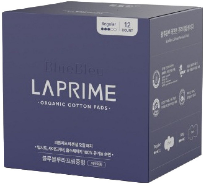 블루블루 프리미엄 생리대 라프림 날개형, 중형, 12개입, 1세트
