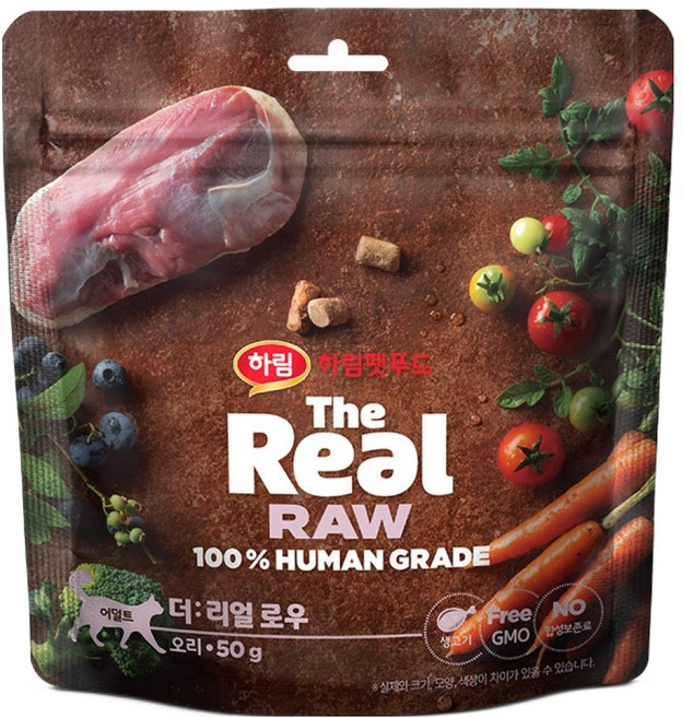 하림펫푸드 어덜트 더리얼 로우 캣 건식사료, 오리, 50g, 1개