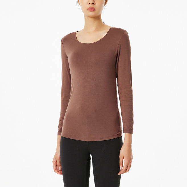 JAJU 여성용 온감 베이직 U넥 티셔츠