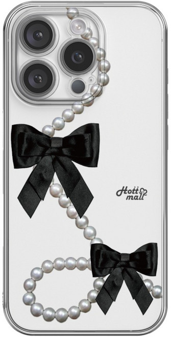 hottmall 黑色緞帶珍珠手機殼