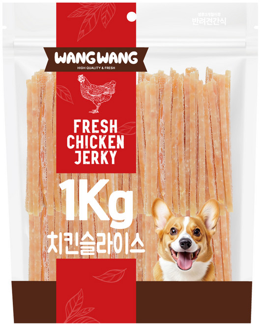 왕왕 강아지 프리미엄 대용량 치킨슬라이스 간식, 1kg, 1개, 닭고기맛