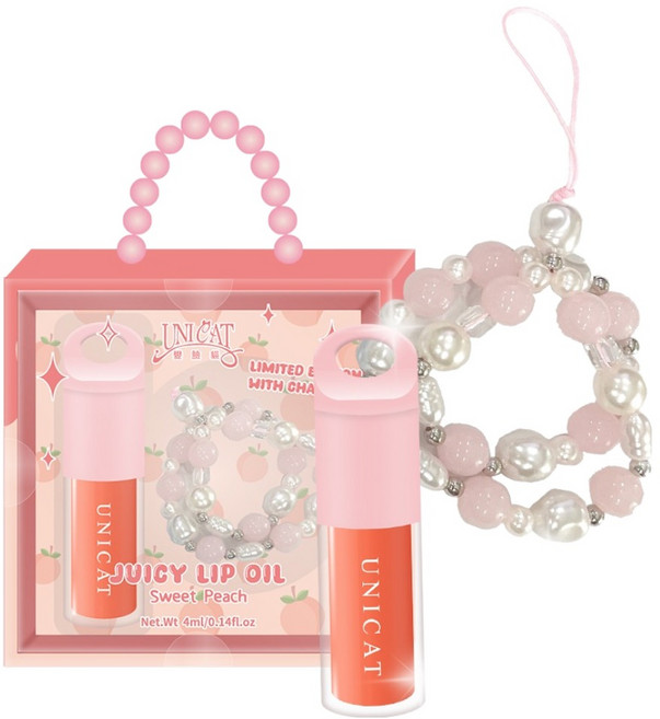 UNICAT 變臉貓 水光透潤玻璃唇油, 蜜桃, 4ml, 1個