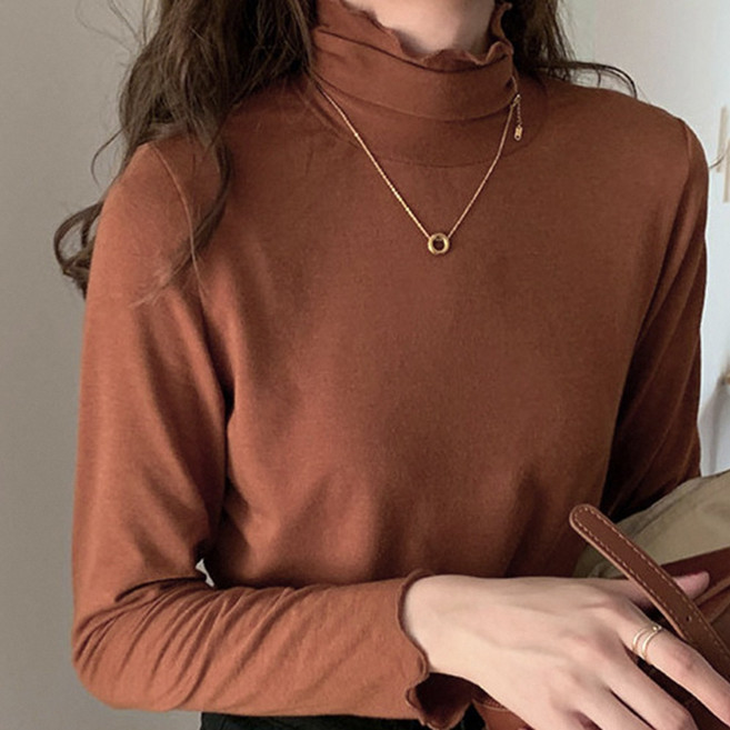 타니즈 여성용 라블 프릴 러플 물결 폴라 티셔츠