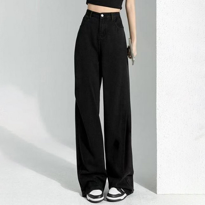 구디프 여성용 스트레이트 하이웨스트 와이드핏 청바지