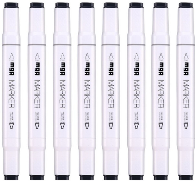 엠앤지 양면 듀얼팁 마카펜 블랙, 8개, 1색
