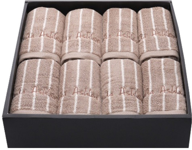 로라애슐리 뉴클래식 60수 타월 180g 8p + 박스 세트, 스트라이프 브라운, 1세트