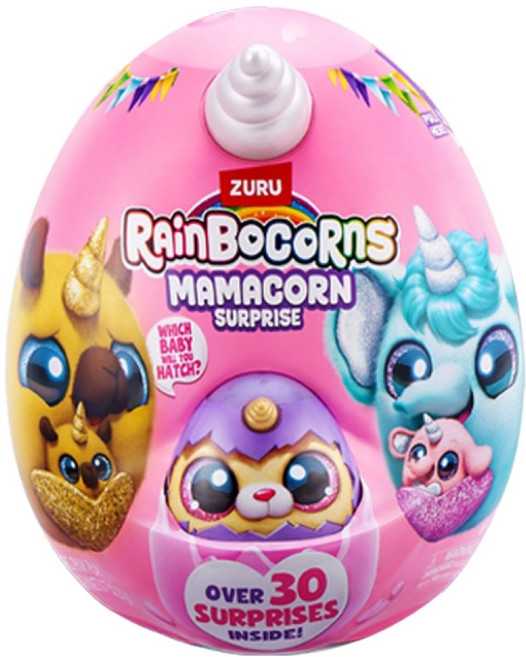 ZURU Rainbocorns Mamacorn 麻糬安撫獨角獸絨毛動物貓咪精靈熊貓娃娃, 1個, 混合色, 28cm