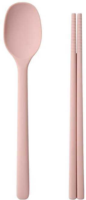이지실리 유아동 스퀘어 실리콘 디저트 수저세트, 연핑크, 1세트, 숟가락 + 젓가락